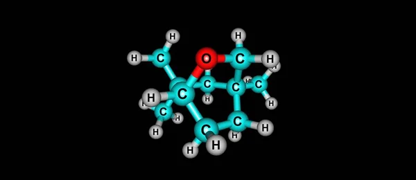 Moleculaire structuur eucalyptol geïsoleerd op zwart — Stockfoto