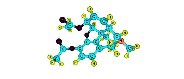 Struktura molekularna heroiny na białym tle — Zdjęcie stockowe