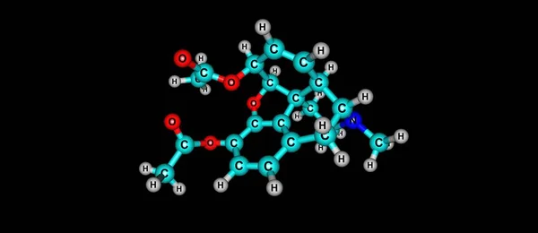 Molekulární struktura heroinu na černém pozadí — Stock fotografie