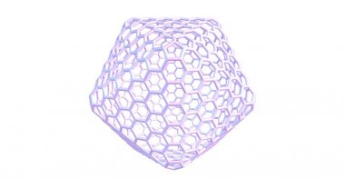 Beyaz arka plan üzerinde izole fullerene benzeri dev moleküler yapısı