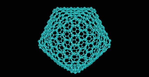 Struttura molecolare gigante simile al fullerene isolata su fondo nero — Foto Stock