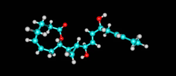 Estructura molecular de neohalicholactona aislada sobre fondo negro — Foto de Stock