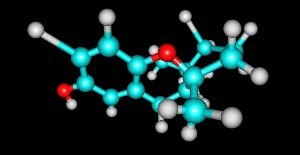 Structura moleculară Cymobarbatol izolată pe fundal negru — Fotografie, imagine de stoc