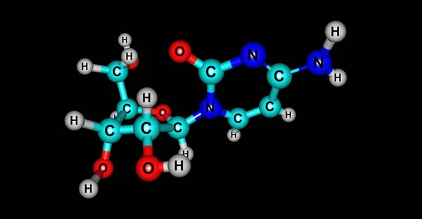 Molekulare Struktur von Cytidin isoliert auf schwarzem Hintergrund — Stockfoto