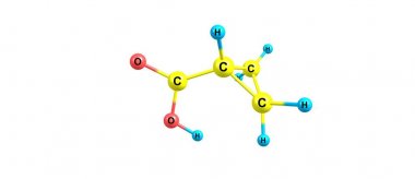 Cyclopropane karboksilik asit moleküler yapısı üzerinde beyaz izole