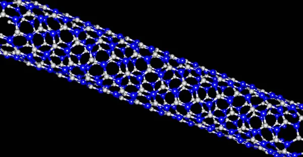 Struttura molecolare del nanotubo di nitruro di boro isolato su fondo nero — Foto Stock