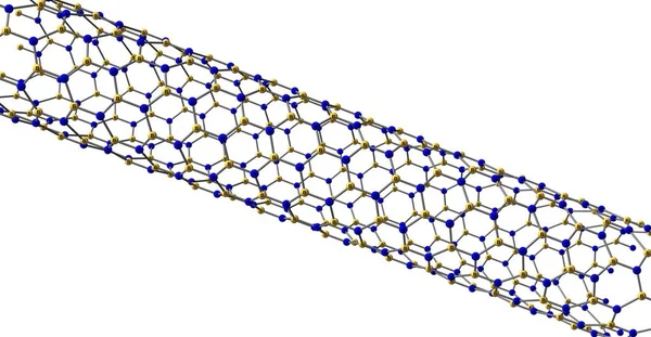 Estrutura molecular do nanotubo de nitreto de boro isolado sobre fundo branco — Fotografia de Stock