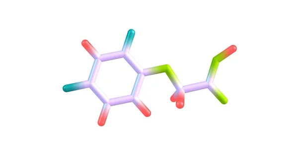 Estructura molecular del ácido 2,4-diclorofenoxiacético aislada sobre fondo blanco — Foto de Stock