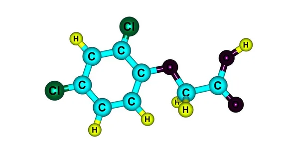 2,4-Diclorofenoxiacético estrutura molecular do ácido isolado sobre fundo branco — Fotografia de Stock