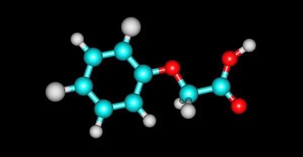 2,4-Dichlorophenoxyacetic zuur moleculaire structuur geïsoleerd op zwarte achtergrond — Stockfoto