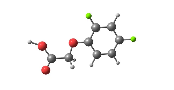 Estructura molecular del ácido 2,4-diclorofenoxiacético aislada sobre fondo blanco —  Fotos de Stock