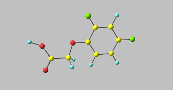 Struttura molecolare dell'acido 2,4-diclorofenossiacetico isolata su fondo grigio — Foto Stock