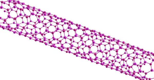 Structure moléculaire du nanotube de nitrure de bore isolé sur fond blanc — Photo