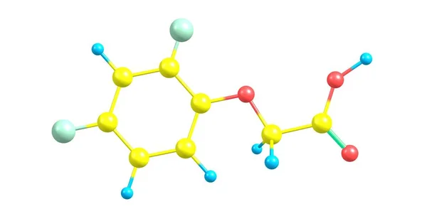 2,4-Dichlorophenoxyacetic sura molekylstrukturen isolerad på vit bakgrund — Stockfoto