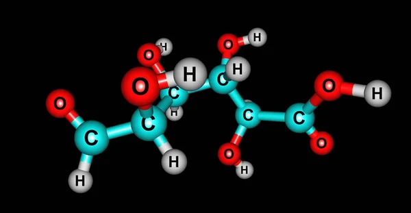 Structure moléculaire de l'acide glucuronique isolée sur du noir — Photo