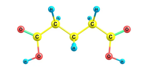 Estructura molecular del ácido glutárico aislada en blanco — Foto de Stock