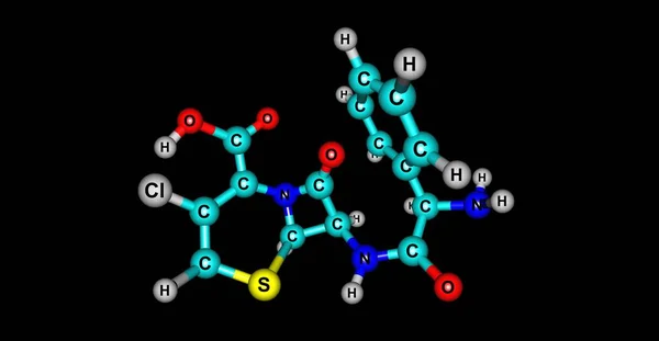 Cefaclor molekulare Struktur isoliert auf schwarz — Stockfoto