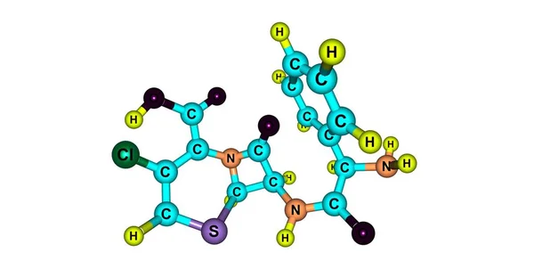 Estructura molecular de Cefaclor aislada en blanco — Foto de Stock