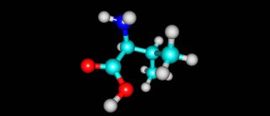 Valine veya Val proteinlerin biyosentezinde kullanılan bir amino asit. 3d illüstrasyon