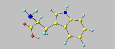 Tryptophan veya Trp, proteinlerin biyosentezinde kullanılan bir amino asittir. 3d illüstrasyon