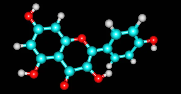 ケンプフェロール Kaempferol 天然のフラボノイドの一種で 様々な植物に見られる 3Dイラスト — ストック写真