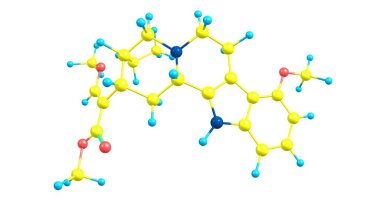 Mitragynin, Mitragyna Specosa bitkisinin indole tabanlı bir alkaloididir ve yaygın olarak kratom olarak bilinir. 3d illüstrasyon