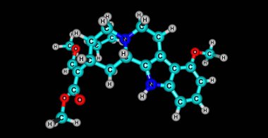 Mitragynin, Mitragyna Specosa bitkisinin indole tabanlı bir alkaloididir ve yaygın olarak kratom olarak bilinir. 3d illüstrasyon
