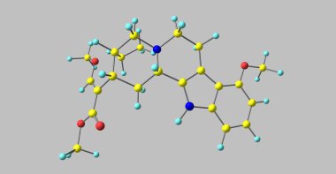 Mitragynin, Mitragyna Specosa bitkisinin indole tabanlı bir alkaloididir ve yaygın olarak kratom olarak bilinir. 3d illüstrasyon
