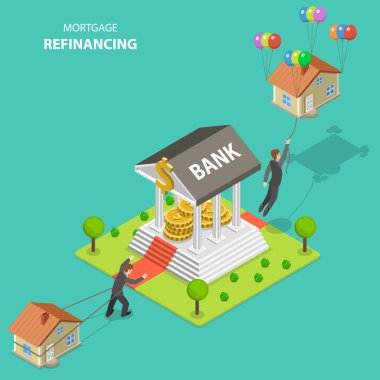 İzometrik düz vektör çizim refinancing ipotek.