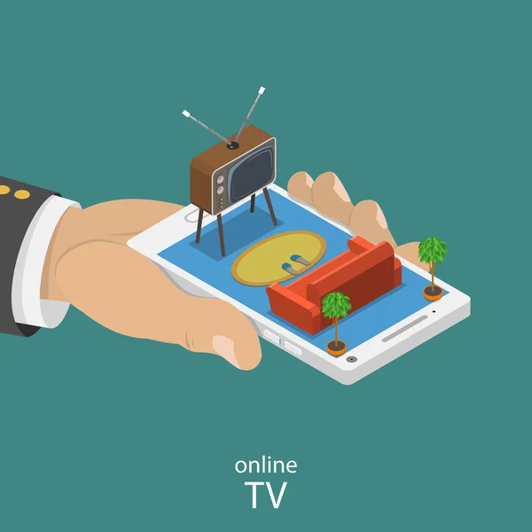 Online TV flat isometric vector concept. — Stock Vector