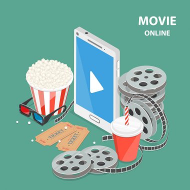 Online Film düz izometrik düşük Poli vektör kavramı.