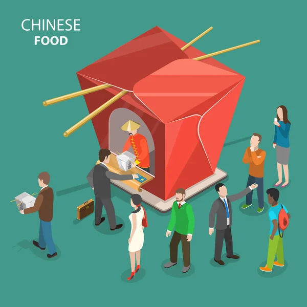 Chinese food flat isometric low poly vector concept. — Stock Vector