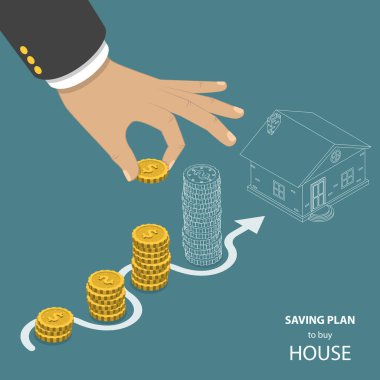 Ev satın almak için plan tasarruf düz izometrik vektör kavramı.