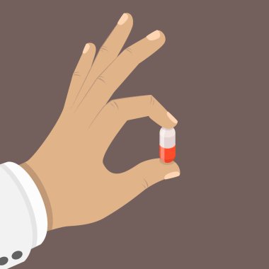 Bir elinde bir hap düz izometrik vektör kavramı.