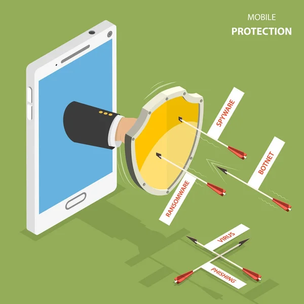 Προστασία κινητών συσκευών επίπεδη ισομετρική διάνυσμα έννοια. — Διανυσματικό Αρχείο