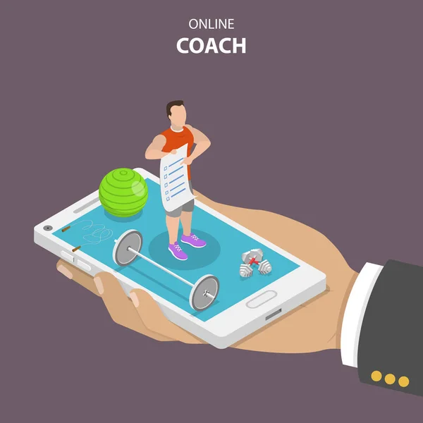 Online coach flat isometric vector concept. — Stock Vector