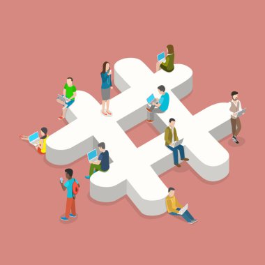 Hashtag düz izometrik vektör kavramı.