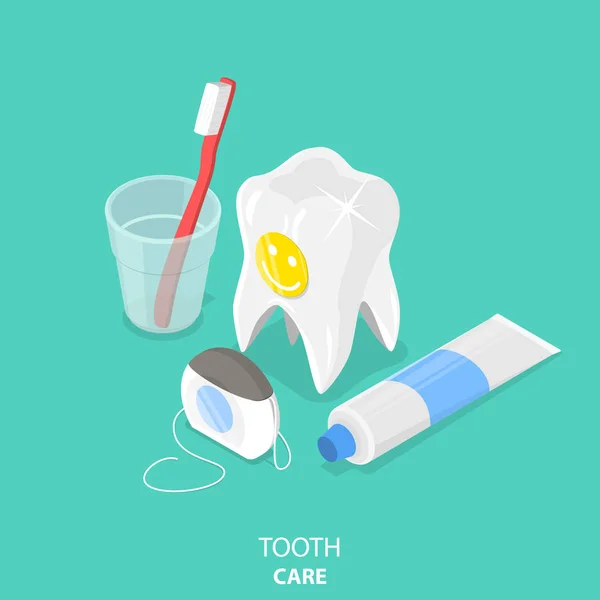 Tooth care plat isometrische vector. — Stockvector