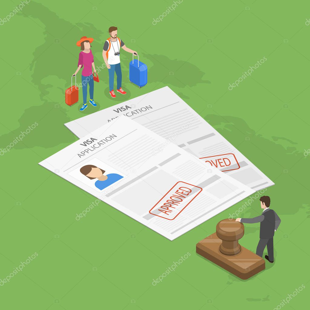 Visa application flat isometric vector concept.