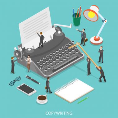 Copywriting düz izometrik vektör kavramı.