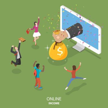 Online gelir düz izometrik vektör kavramı.