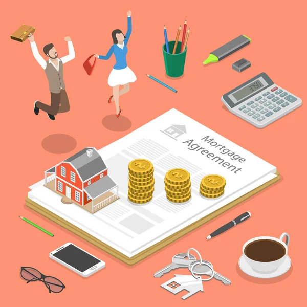 Mortgage flat isometric vector concept. — Stock Vector
