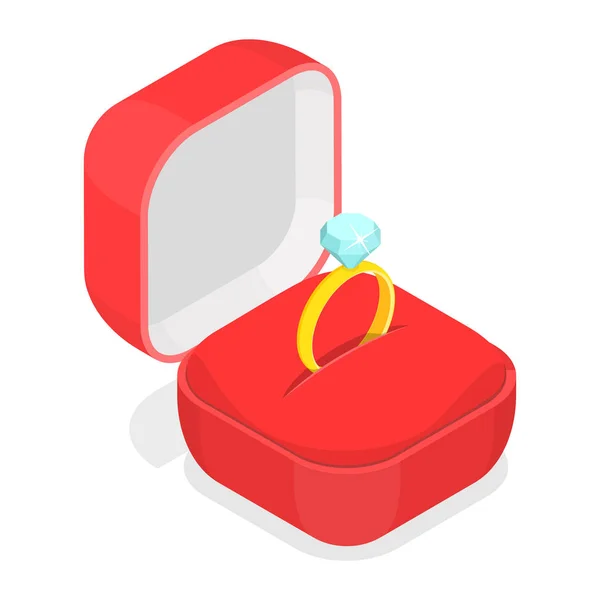 Wedding ring in the box isometric vector. — Stock Vector