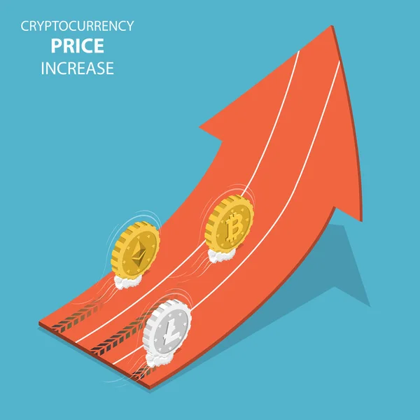 Cryptocurrency prijsverhoging isometrische vector. — Stockvector
