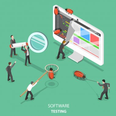 Software testing flat isometric vector concept. clipart