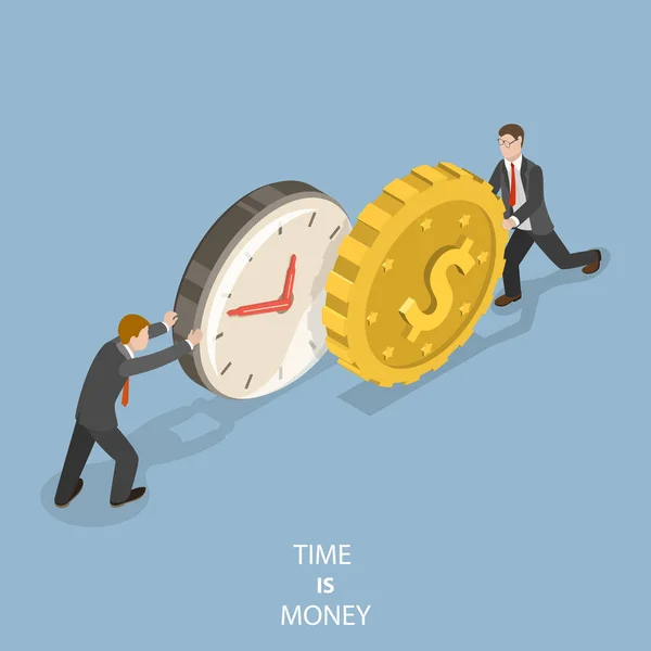 Tempo é dinheiro conceito vetor isométrico plana . — Vetor de Stock