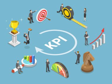 KPI düz izometrik vektör kavramı.