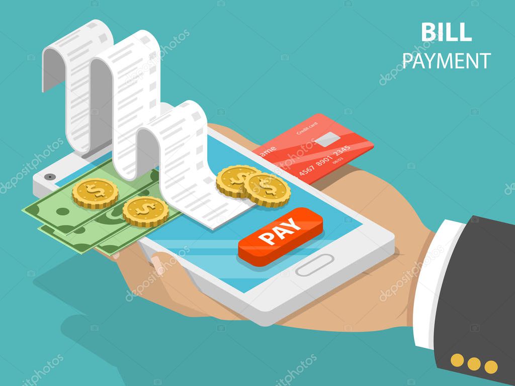 Bill payment flat isometric vector concept.