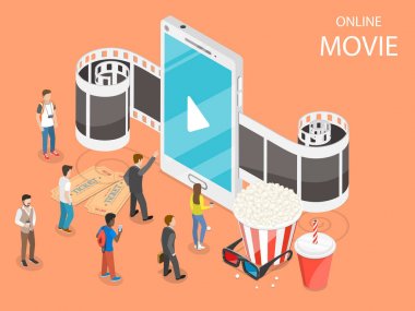 Online Film düz izometrik vektör kavramı.
