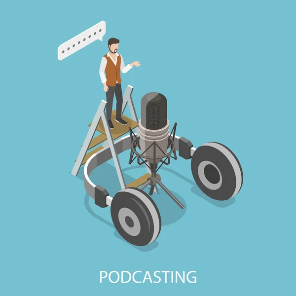 Podcasting flat isometric vector concept. — Stock Vector
